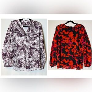 Calvin Klein Womens Black Red Floral Blouse Small Petite Bundle Holiday Festive